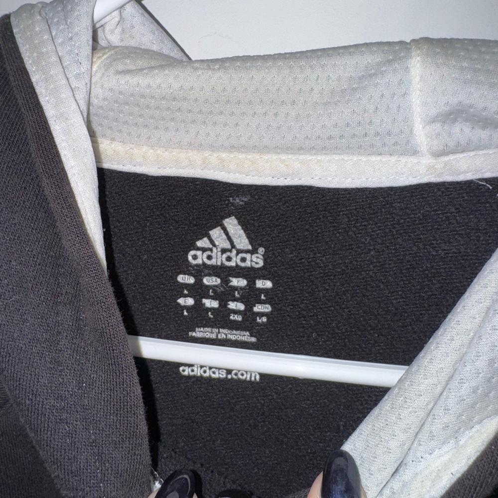 Adidas Men's Black Hoodie with White Stripes - Picture 2 of 5